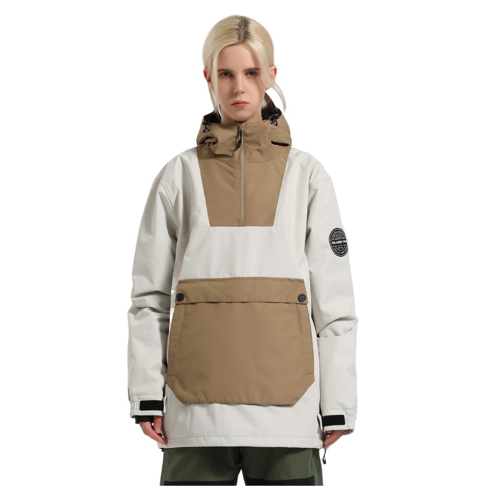NWT GSOU SNOW Khaki & Beige Patchwork Kangaroo Pocket Snow Anorak